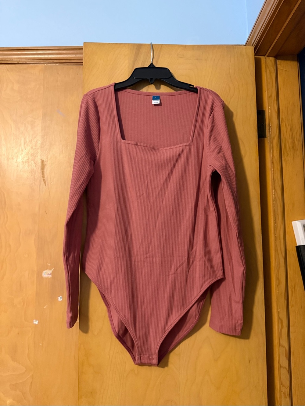 Old Navy Ribbed Square Neck Long Sleeve Bodysuit - Dusty Rose